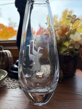 Vintage MCM Kosta Sweden 42256 Geese Art Glass Vase by Vicke Lindstrand 50’s-60s